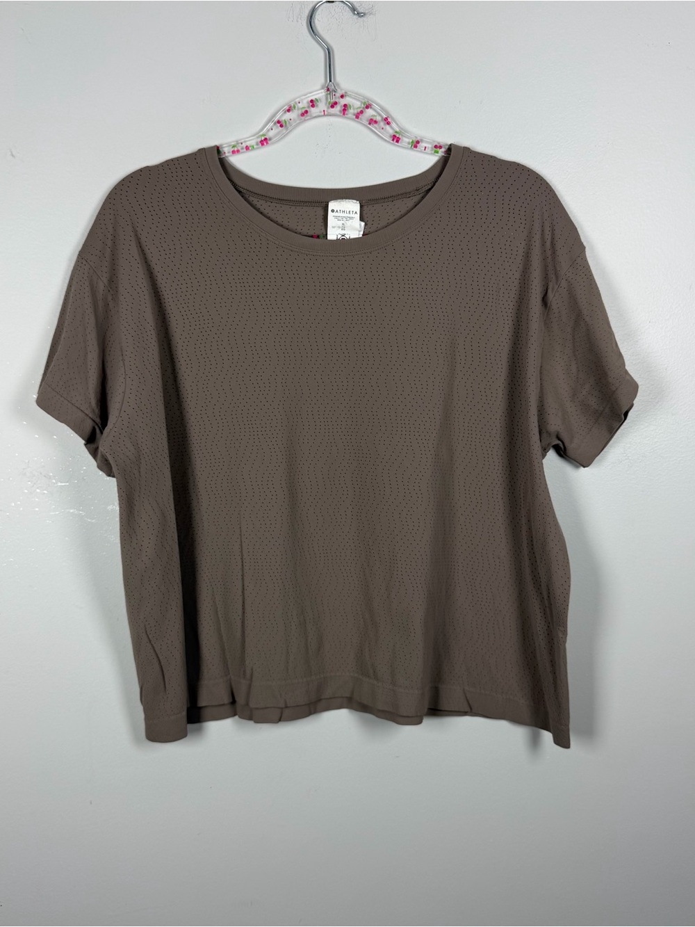 Athleta Women's Ether Seamless Mesh Tee Top Shirt Brown Taupe XL Gym Nylon